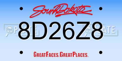8D26Z8 South Dakota License Plate
