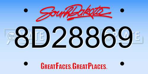 8D28869 South Dakota License Plate