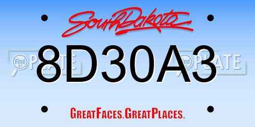 8D30A3 South Dakota License Plate