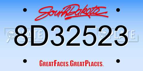 8D32523 South Dakota License Plate