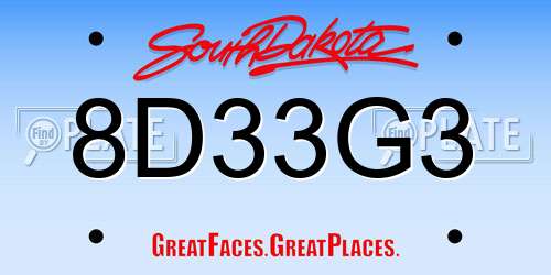 8D33G3 South Dakota License Plate