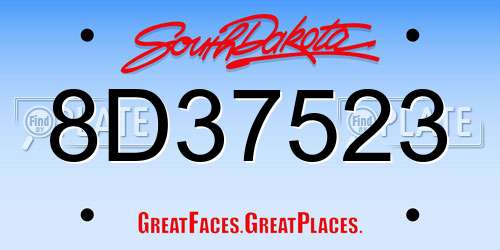8D37523 South Dakota License Plate
