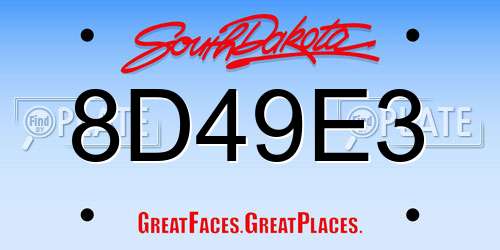 8D49E3 South Dakota License Plate