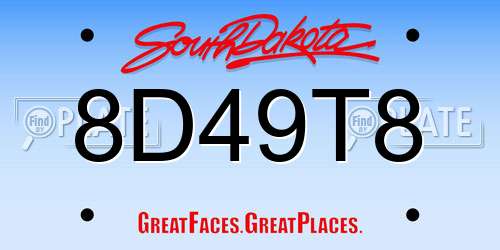 8D49T8 South Dakota License Plate