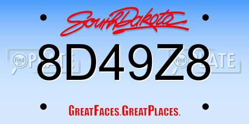 8D49Z8 South Dakota License Plate