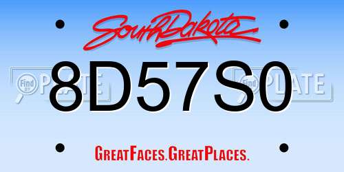 8D57S0 South Dakota License Plate