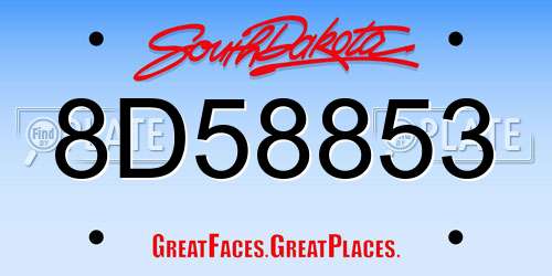 8D58853 South Dakota License Plate