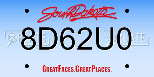 8D62U0 South Dakota License Plate