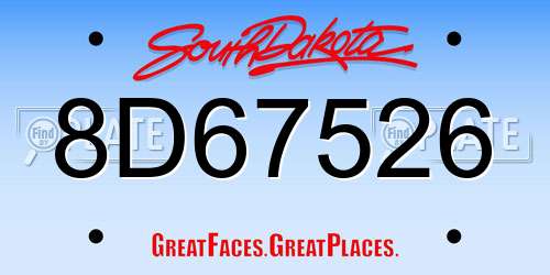 8D67526 South Dakota License Plate