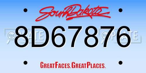 8D67876 South Dakota License Plate