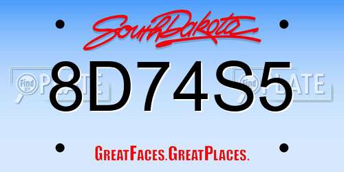 8D74S5 South Dakota License Plate