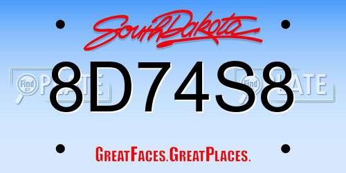 8D74S8 South Dakota License Plate