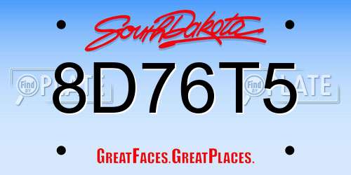 8D76T5 South Dakota License Plate
