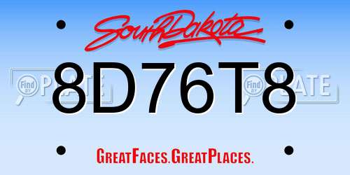 8D76T8 South Dakota License Plate