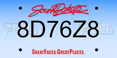 8D76Z8 South Dakota License Plate