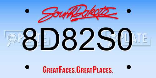 8D82S0 South Dakota License Plate