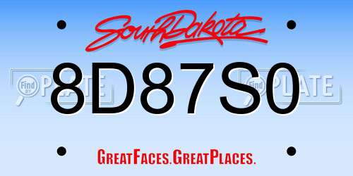 8D87S0 South Dakota License Plate