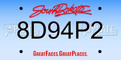 8D94P2 South Dakota License Plate