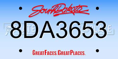 8DA3653 South Dakota License Plate