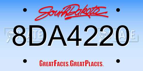 8DA4220 South Dakota License Plate