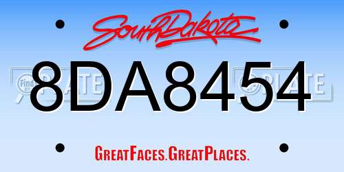 8DA8454 South Dakota License Plate