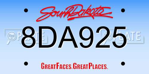 8DA925 South Dakota License Plate