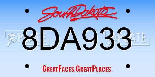 8DA933 South Dakota License Plate