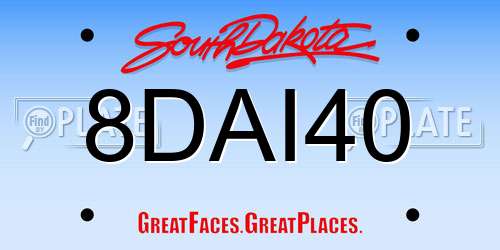 8DAI40 South Dakota License Plate