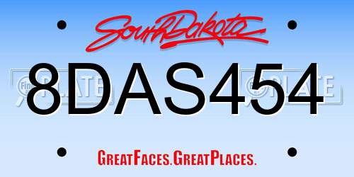 8DAS454 South Dakota License Plate