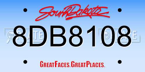 8DB8108 South Dakota License Plate