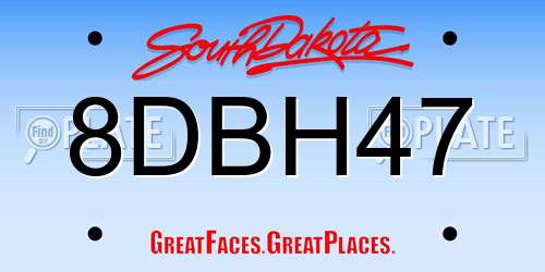 8DBH47 South Dakota License Plate