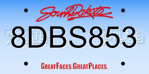 8DBS853 South Dakota License Plate