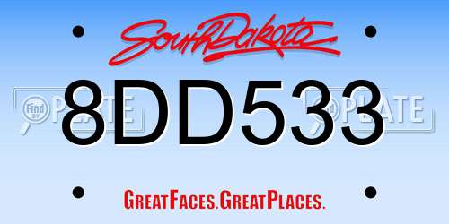 8DD533 South Dakota License Plate