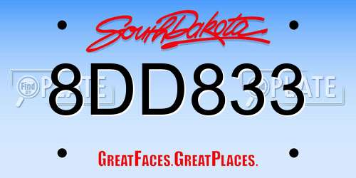 8DD833 South Dakota License Plate