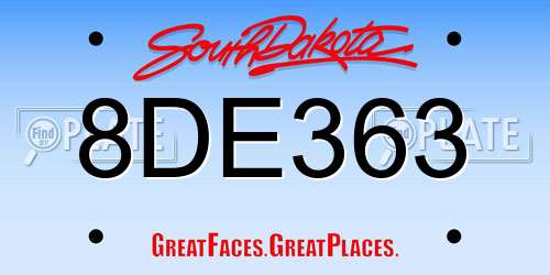 8DE363 South Dakota License Plate
