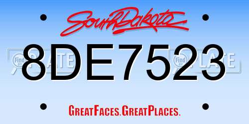 8DE7523 South Dakota License Plate