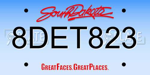 8DET823 South Dakota License Plate