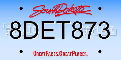 8DET873 South Dakota License Plate