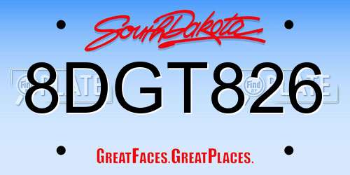 8DGT826 South Dakota License Plate