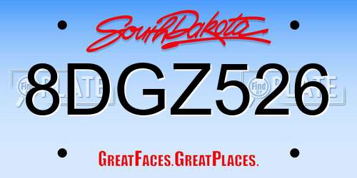 8DGZ526 South Dakota License Plate