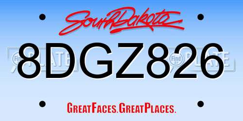 8DGZ826 South Dakota License Plate