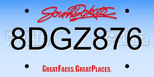 8DGZ876 South Dakota License Plate