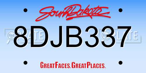8DJB337 South Dakota License Plate
