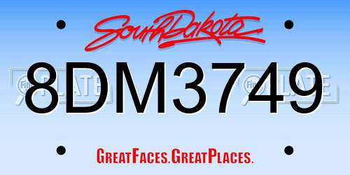 8DM3749 South Dakota License Plate