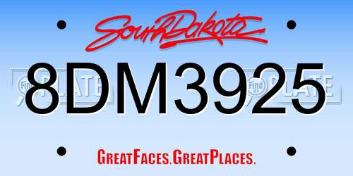 8DM3925 South Dakota License Plate