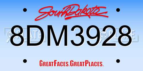 8DM3928 South Dakota License Plate