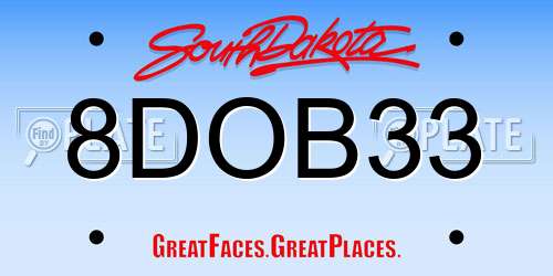 8DOB33 South Dakota License Plate