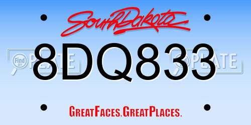 8DQ833 South Dakota License Plate