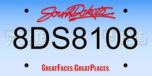 8DS8108 South Dakota License Plate