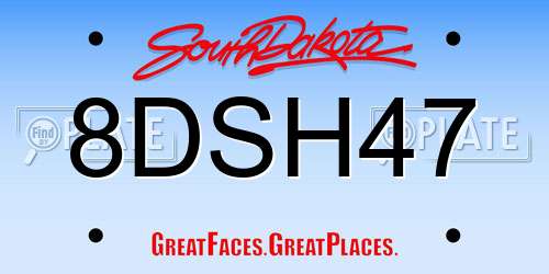 8DSH47 South Dakota License Plate